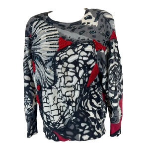 Rio Ricardo Lambswool Angora beaded floral sweater women’s medium made in Italy